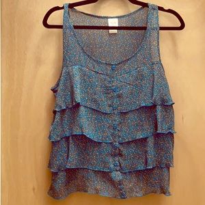 Blue Floral Mossimo Supply Co ruffle buttonup tank